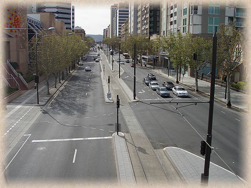 view from railway bridge over North Terrace